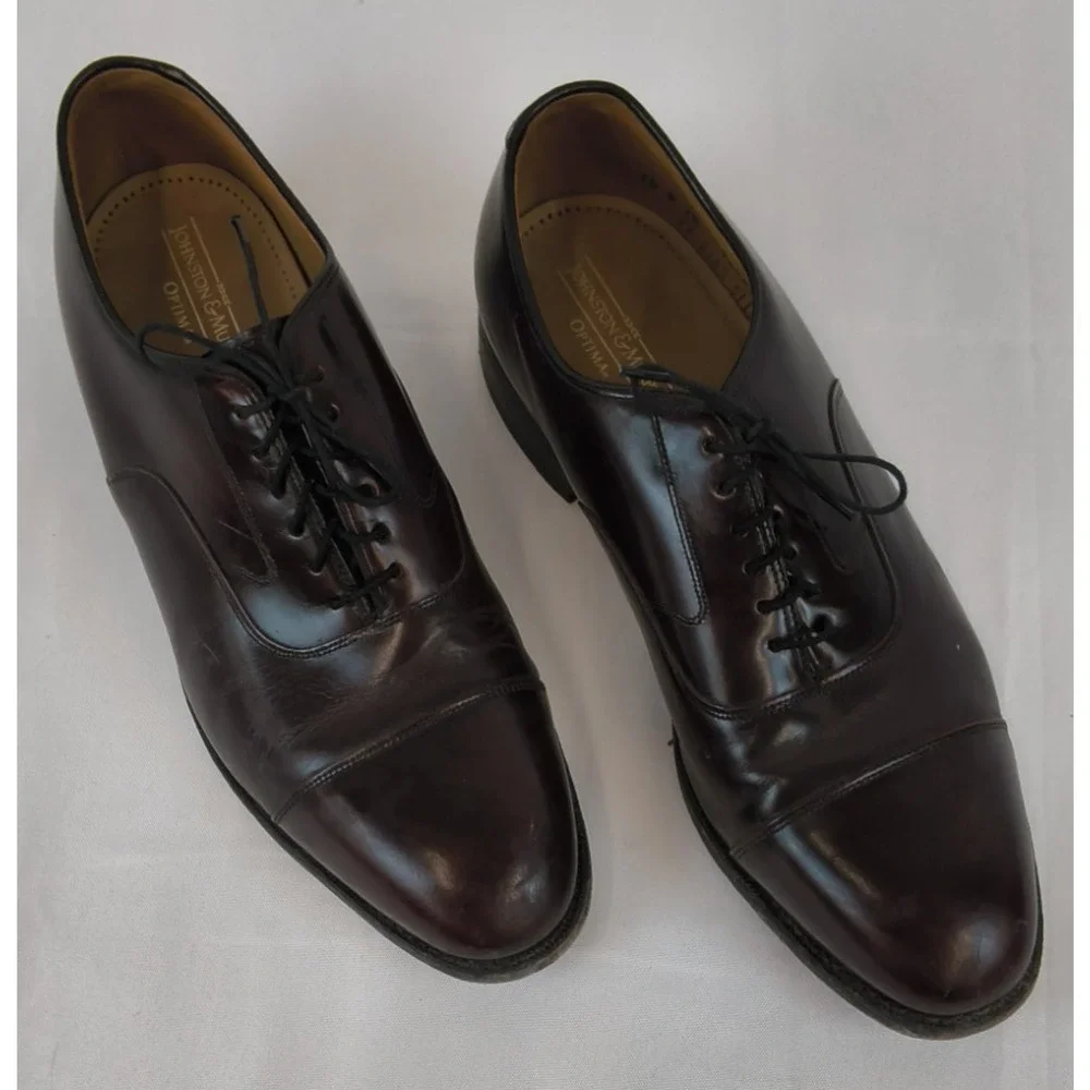Johnston & Murphy Optima Dress Shoes Men's 10 D Cap Toe Burgundy Oxfords #W5266